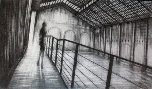 POINT OF VIEW, graphite and white tempera on wood, 61x105cm, 2010, Mariarosaria Stigliano