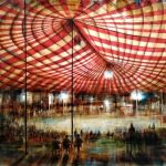 CIRCUS, olio pigmenti e smalti su tela, 100x120cm, 2020, di Mariarosaria Stigliano