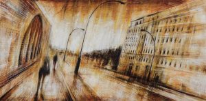 BERLINO, olio pigmenti e smalti su tela 40x80cm 2015, di Mariarosaria Stigliano