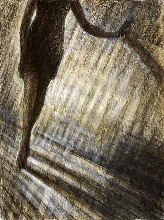 LADY BIRD PASSEGGIATA grafite e tempera bianca su tela 40X30cm 2013 di Mariarosaria Stigliano