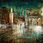 NOTTE A VENEZIA, olio, pigmenti e smalti su legno, 40x50cm, 2013, di Mariarosaria Stigliano