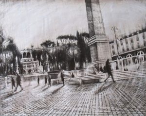 PIAZZA DEL POPOLO grafite e tempera bianca su carta 80x100cm 2009 di Mariarosaria Stigliano