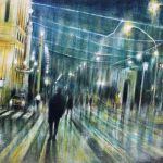 RAINY LIGHTS, olio pigmenti e smalti su cartonlegno, 40x60cm, 2015 di Mariarosaria Stigliano