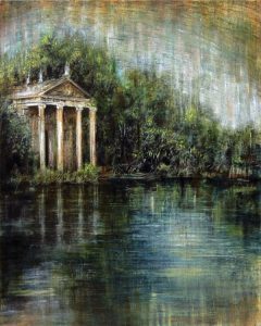 VILLA BORGHESE, olio pigmenti e smalti su tela, 40x30cm, 2018, di Mariarosaria Stigliano