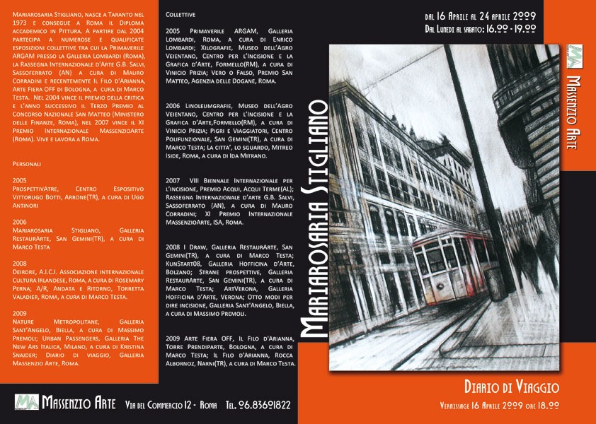 pieghevole della mostra Diario di viaggio di Mariarosaria Stigliano (fronte)