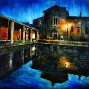 BAGNO VIGNONI: olio, pigmenti e smalti su tela, 50x50cm, 2022, di Mariarosaria Stigliano