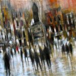 CAMPO DE FIORI, olio pigmenti e smalti su tavola, 45x95cm, 2009, di Mariarosaria Stigliano