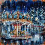 CAROUSEL: olio, pigmenti e smalti su tela, 40x40cm, 2020, di Mariarosaria Stigliano