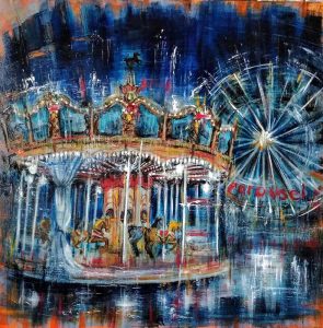 CAROUSEL: olio, pigmenti e smalti su tela, 40x40cm, 2020, di Mariarosaria Stigliano