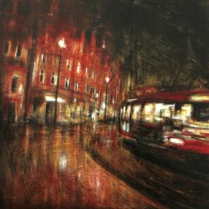 GIRO NOTTURNO, olio pigmenti e smalti su tavola, cm 60x60, 2016, di Mariarosaria Stigliano