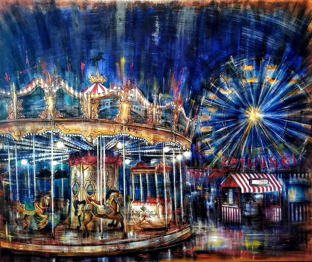 LUNA PARK, olio pigmenti e smalti su tela, 100x120cm, 2020, di Mariarosaria Stigliano