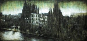 L’ISOLA (2) TRITTICO, olio pigmenti e smalti su tela, 120x255cm, 2011