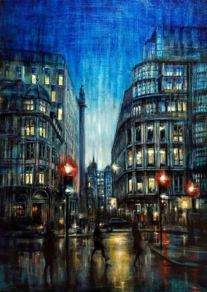 NOTTURNO IV, olio pigmenti e smalti su tela, 150x100cm, 2020, di Mariarosaria Stigliano