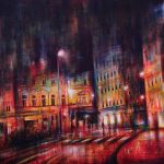 ROSSO DI NOTTE, olio pigmenti e smalti su tela, 65x95cm, 2015, di Mariarosaria Stigliano