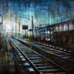 STAZIONE 3, olio pigmenti e smalti su tela, 110x150cm 2018, di Mariarosaria Stigliano