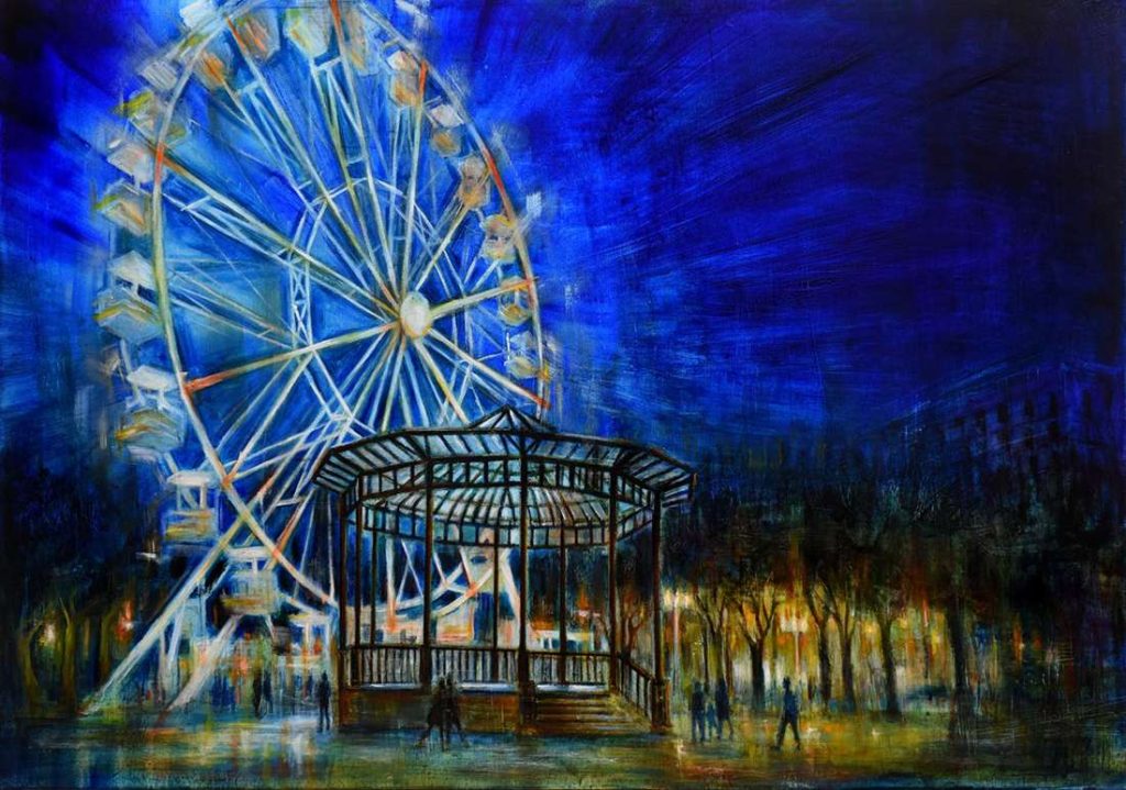 FERRIS WHEEL, oil pigments and enamel on canvas, 70x100cm, 2021, Mariarosaria Stigliano