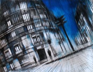 IN THE CITY, graphite and oil on paper, 50X65cm, 2009, Mariarosaria Stigliano