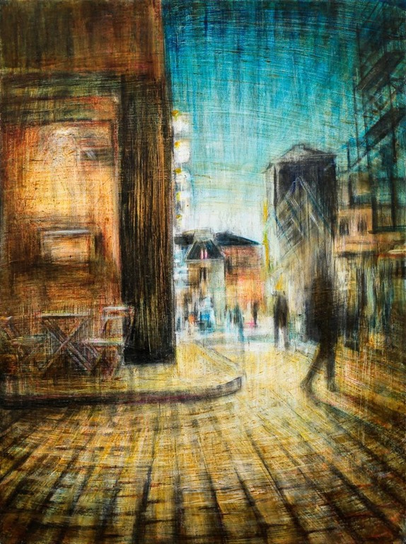LITTLE NIGHT IN PARIS, oil pigments and enamel on canvas, 40x30cm, 2014, Mariarosaria Stigliano