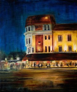 MIDNIGHT IN PARIS, oil pigments and enamel on canvas, 60x50cm, 2021, Mariarosaria Stigliano