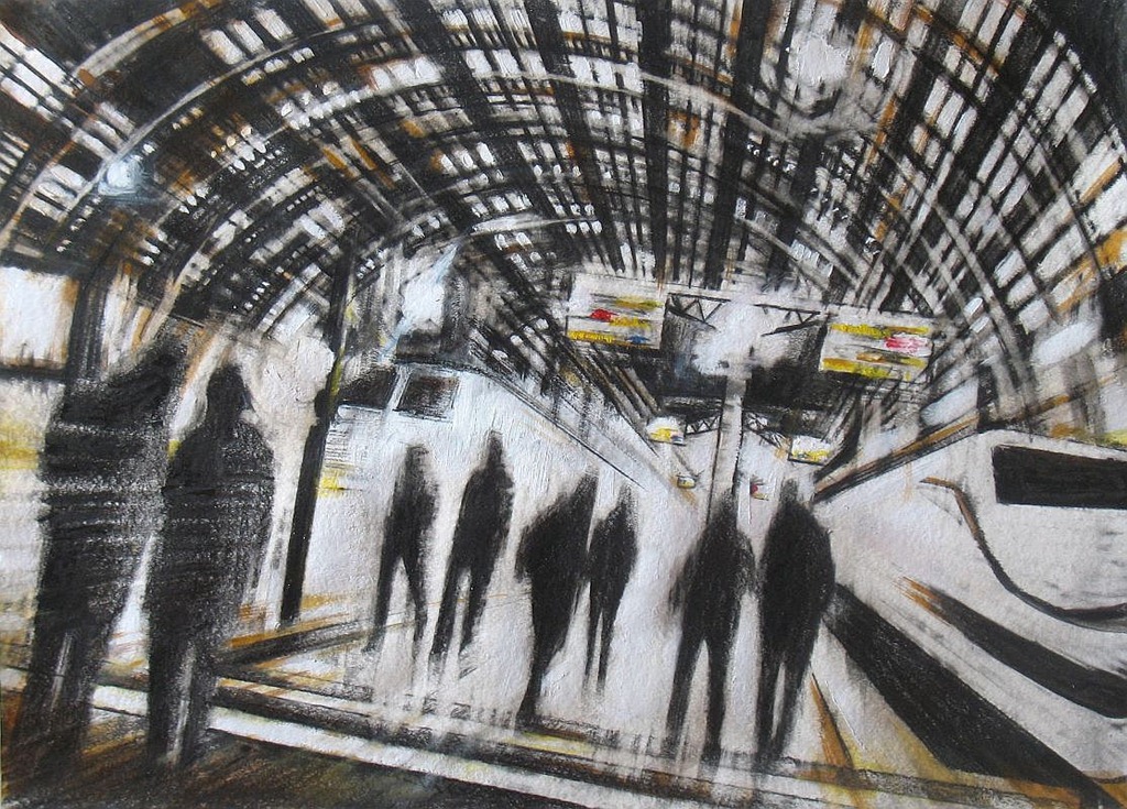 MILAN CENTRAL STATION, graphite and oil on paper, 50x70cm, 2009, Mariarosaria Stigliano