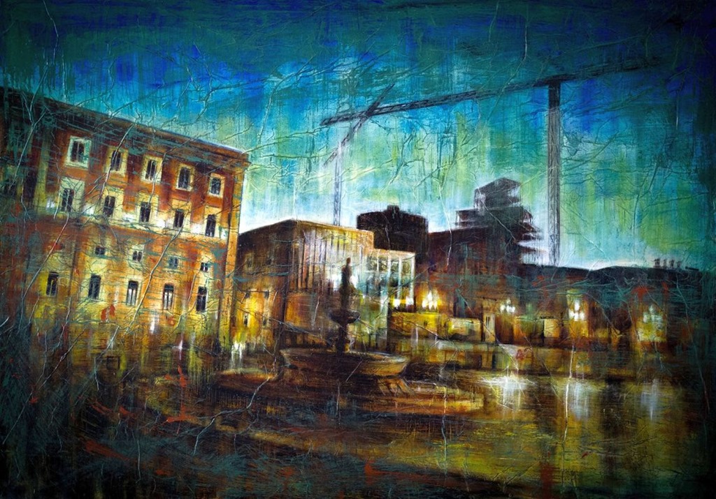 NIGHT 2, oil pigments and enamel on canvas, 70x100cm, 2017, Mariarosaria Stigliano