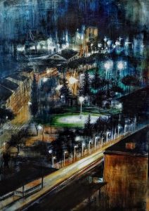 NIGHT 3, oil pigments and enamel on canvas, 150x100cm, 2020, Mariarosaria Stigliano