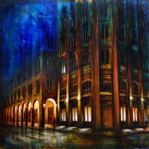 NIGHT LIGHTS, oil pigments and enamel on canvas, 100x100cm, 2022, Mariarosaria Stigliano