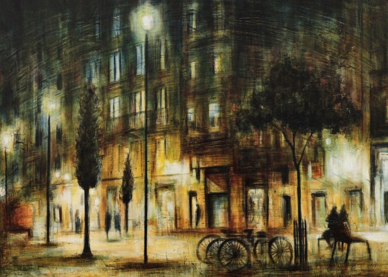 NIGHT WALK, oil pigments and enamel on canvas, 50x70cm, 2016, Mariarosaria Stigliano