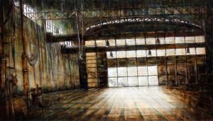 OLD FACTORY. oil pigments and enamel on wood, 61X105cm, 2011, Mariarosaria Stigliano