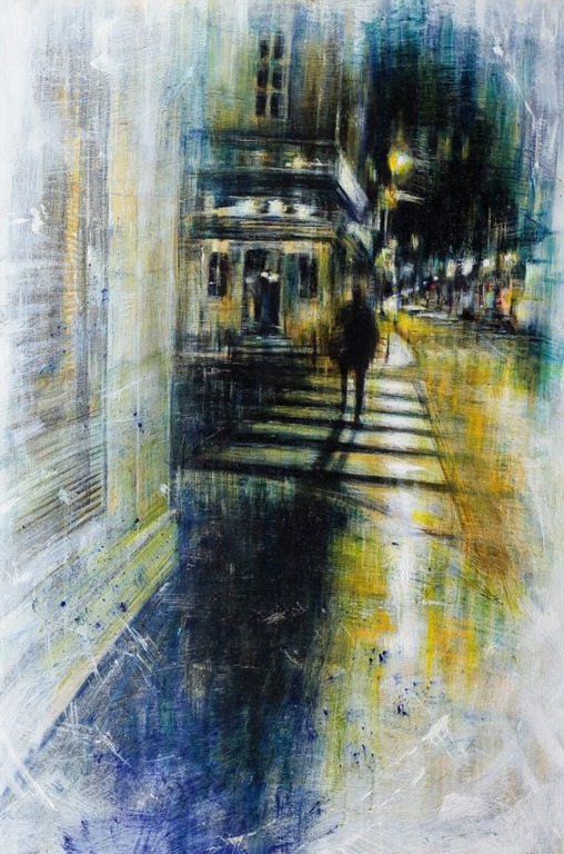 ONLY AT NIGHT, oil pigments and enamel on canvas, 90x60cm, 2015, Mariarosaria Stigliano