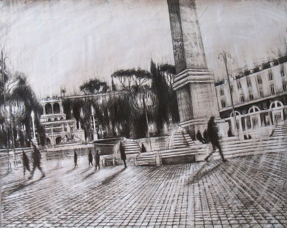 PIAZZA DEL POPOLO, graphite and white tempera on paper, 80x100cm, 2009, Mariarosaria Stigliano