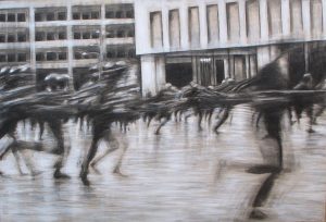 SOLDIERS, graphite and white tempera on wood, 70x100cm, 2010, Mariarosaria Stigliano