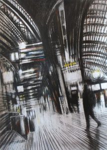 STATION INTERIOR, mixed tecnique on paper, 70x50cm, 2009, Mariarosaria Stigliano