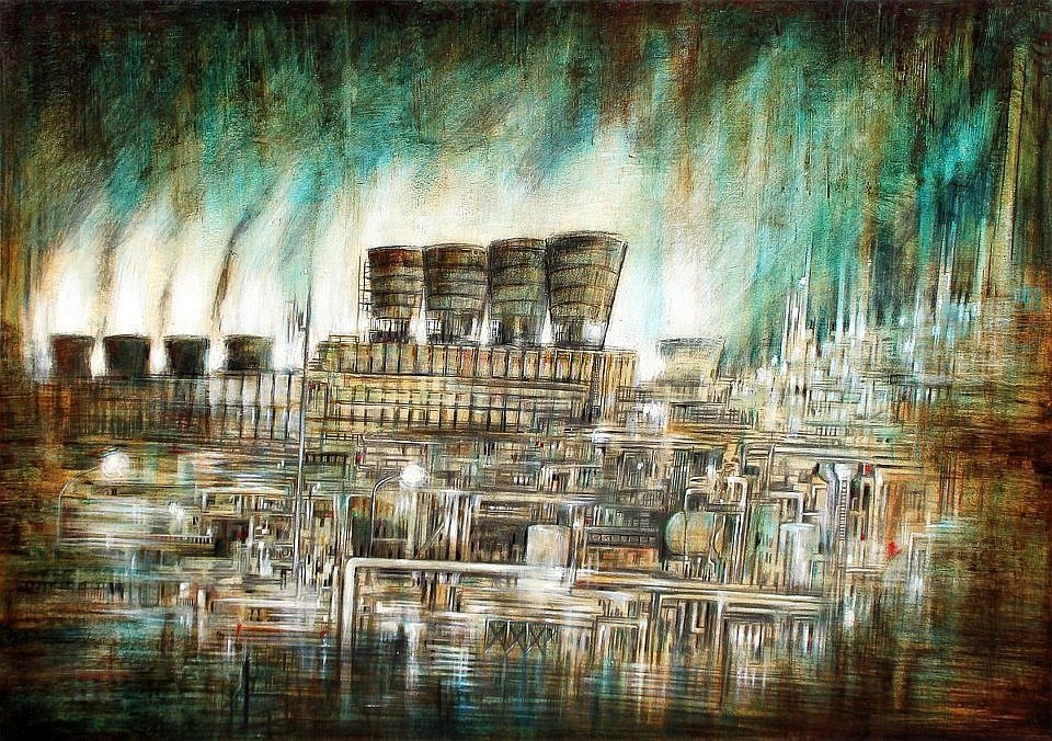 STEEL CATHEDRAL, oil pigments and enamel on wood, 85x120cm, 2012, Mariarosaria Stigliano