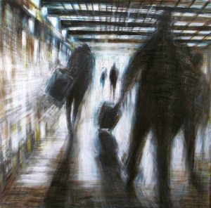 SUBWAY, graphite and oil on wood, 60x60cm, 2009, Mariarosaria Stigliano