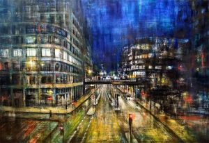 WINDOW ON THE NIGHT, oil pigments and enamel on canvas, 90x133cm, 2020, Mariarosaria Stigliano