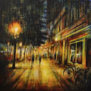 YELLOW AT NIGHT, oil pigments and enamel on canvas, 60x60cm, 2016, Mariarosaria Stigliano