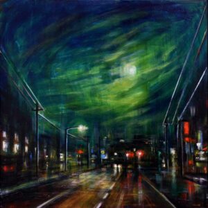 NOTTURNO, olio, pigmenti e smalti su tela, 40x40cm, 2022 di Mariarosaria Stigliano